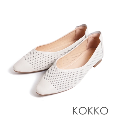 KOKKO編織鏤空感柔軟羊皮隨妳彎包鞋白色