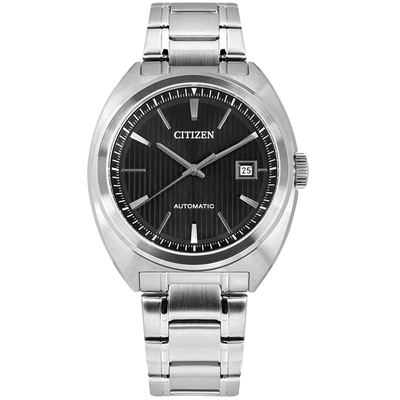 CITIZEN / 經典條紋 機械錶 自動上鍊 防水 日期 不鏽鋼手錶-黑色/42mm