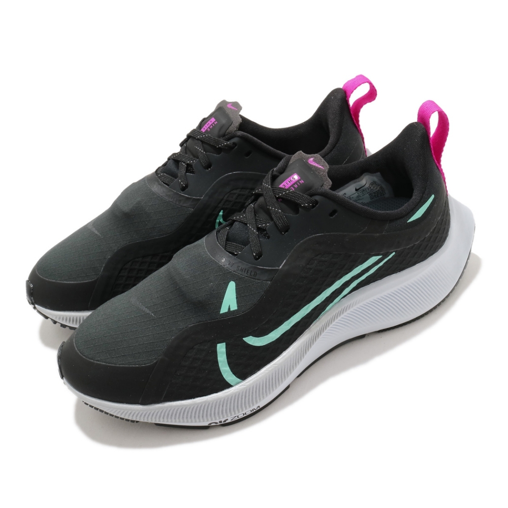 Nike 慢跑鞋 Pegasus 37 Shield 女鞋 氣墊 避震 防潑水 路跑 健身 球鞋 黑 綠 CQ8639003