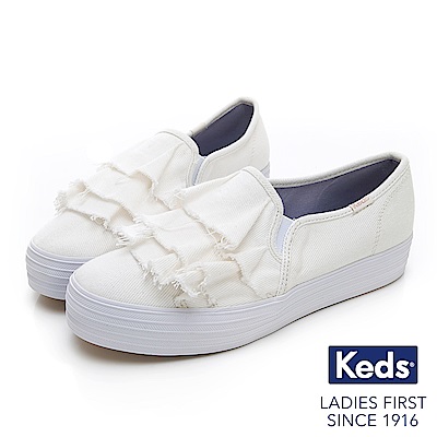 Keds TRIPLE RUFFLE 單寧荷葉休閒鞋-白色