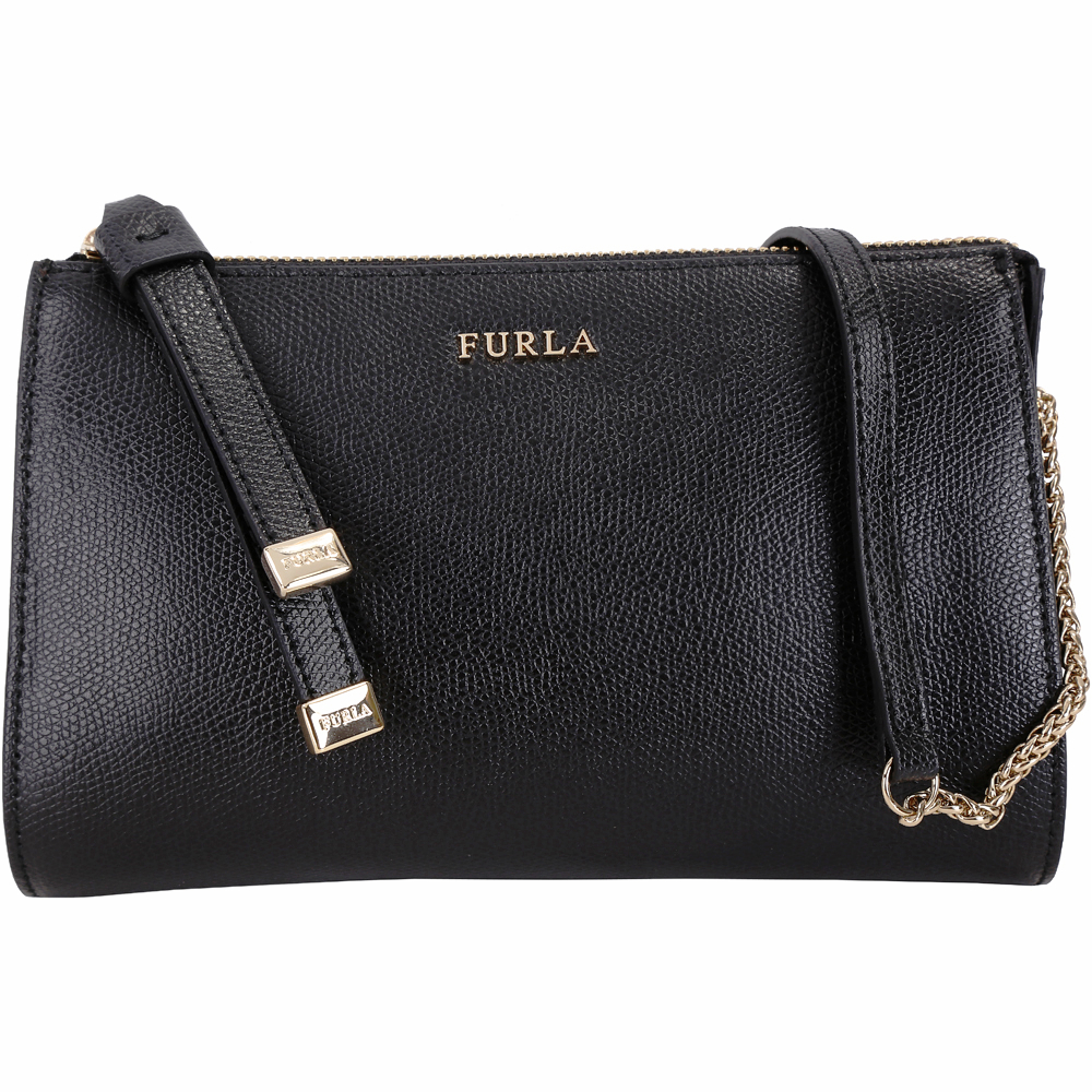 FURLA Luna 防刮牛皮鍊帶斜背包(黑色)