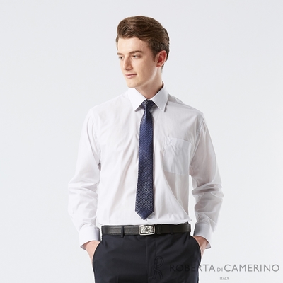 【ROBERTA 諾貝達】男裝 白色商務長袖襯衫-細緻素雅淺灰色條紋-標準版