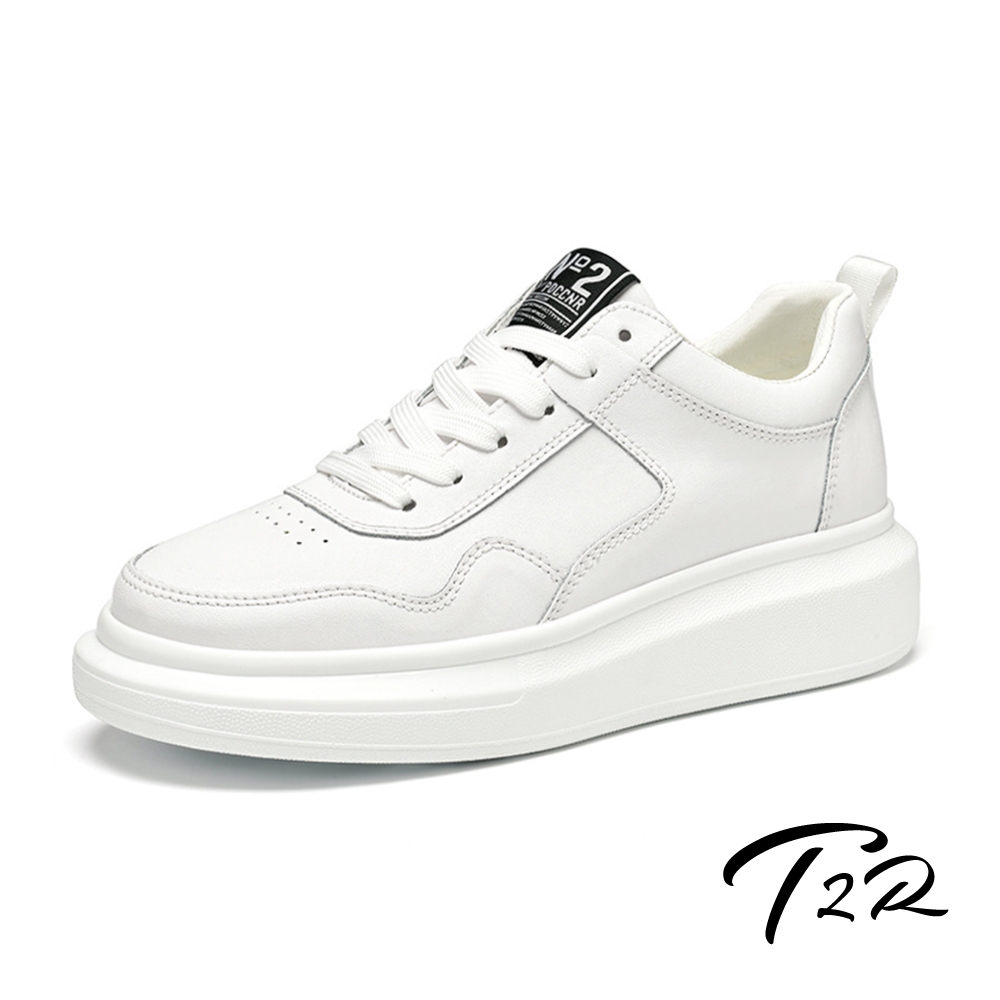 T2R-正韓空運-真皮拼接氣墊增高休閒運動男鞋-增高約8公分-黑/白 (白色)
