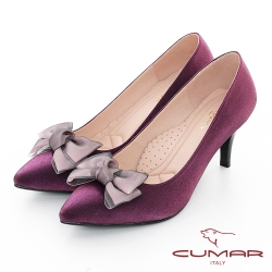 【CUMAR】優雅化身- 光芒閃耀立體紗蝴蝶結尖頭高跟鞋-紅紫