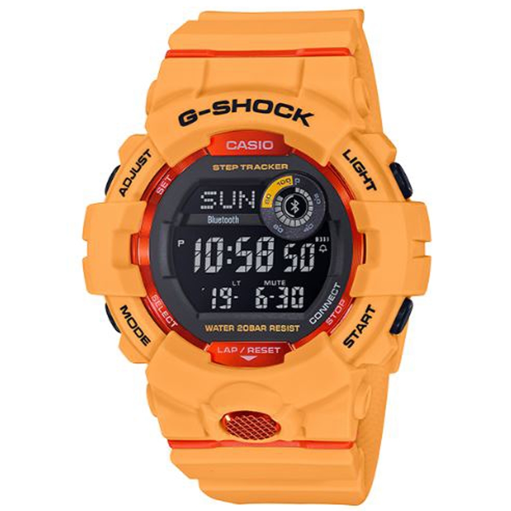 G-SHOCK百搭玩色風格運動計步藍芽錶(GBD-800-4)黃x橘紅/54.1mm