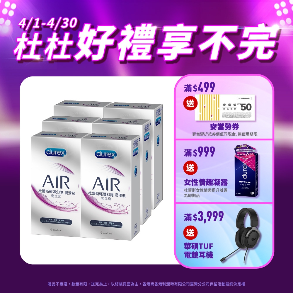 LINE導購10%【Durex杜蕾斯】AIR輕薄幻隱潤滑裝保險套8入x6盒（共48入）