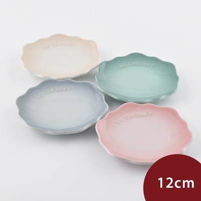 Le Creuset 蕾絲花語系列 花邊圓形淺盤組 12cm 4入 蛋白霜/銀灰藍/悠然綠/貝殼粉