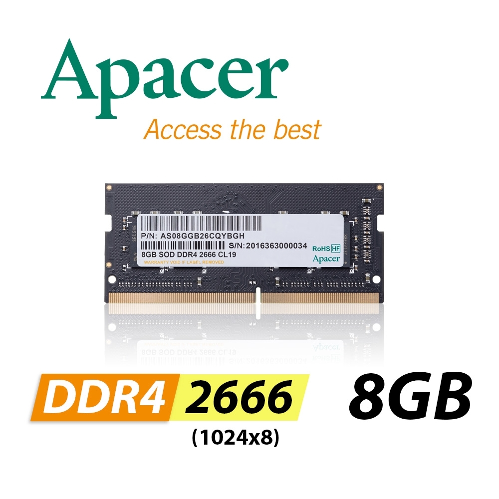 Apacer 8GB DDR4 2666 1024x8 筆記型記憶體