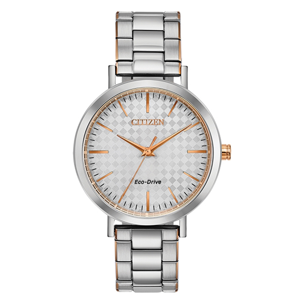 CITIZEN 星辰PAIR 對錶格紋經典鋼帶錶女款銀36.5mm(EM0766-50A)