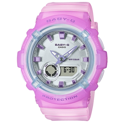 CASIO 卡西歐 Baby-G LA街頭設計 金屬光感 半透明 雙顯手錶 送禮推薦-淺紫x粉 BGA-280-6A