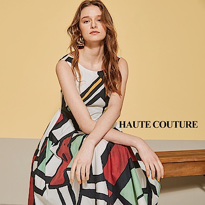 Haute Couture 高定系 精緻進口印花長版禮服洋裝-幾何色