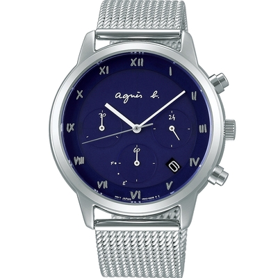 agnes b. 時尚三眼羅馬字米蘭帶計時腕錶(VR42-KGD0B BZ5006P1)