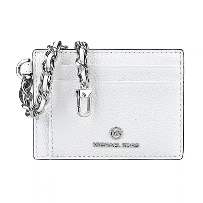 MK MICHAEL KORS JET SET CHARM銀字LOGO牛皮2卡卡夾(白)