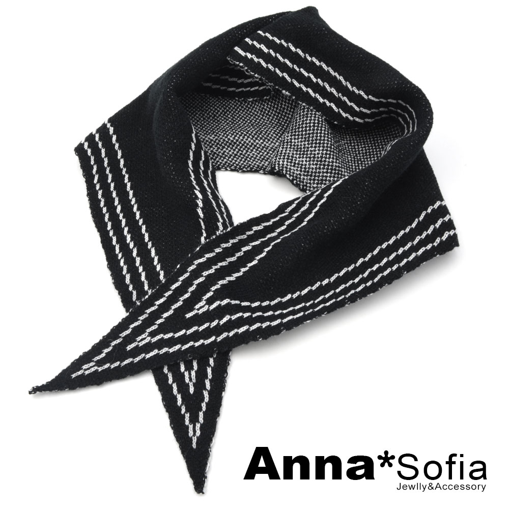 AnnaSofia 三角框邊線 針織領巾短圍巾(酷黑系)