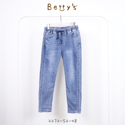 betty’s專櫃款　腰鬆緊綁帶牛仔長褲(煙灰藍色)