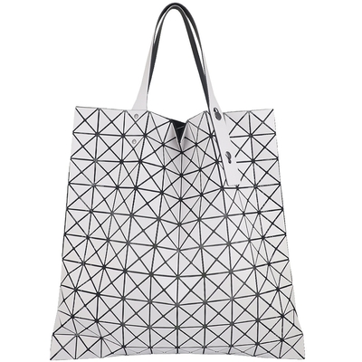 ISSEY MIYAKE 三宅一生 BAOBAO 白灰色皮質三角格10x10手提包