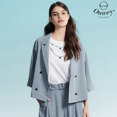 OUWEY歐薇 時尚抽繩寬鬆西裝外套(淺藍色；S-M)3232394707