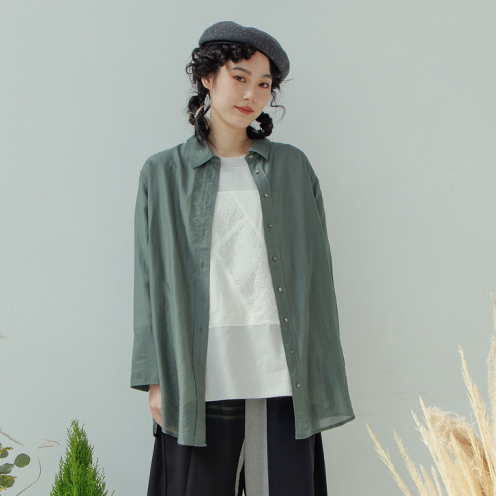 【MOSS CLUB】微光輕盈-女長袖襯衫 輕盈 白 綠(二色/版型適中)