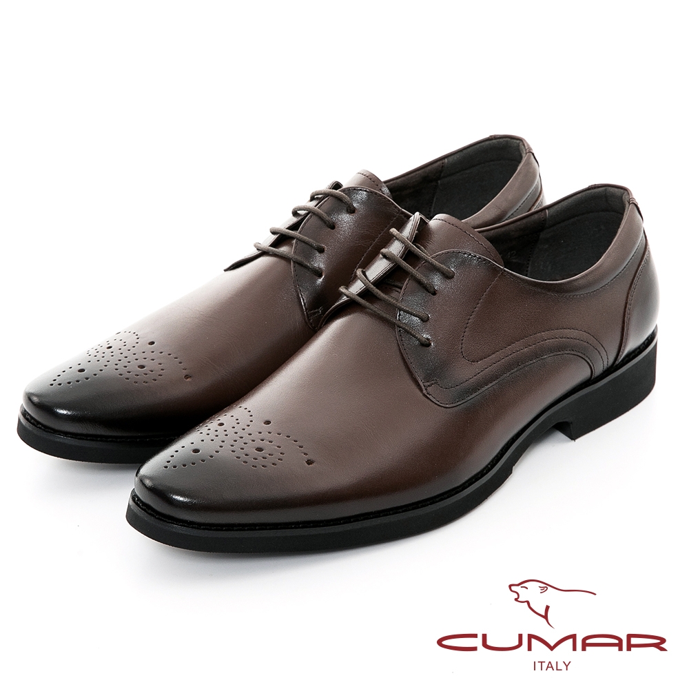 【CUMAR】輕量舒適真皮雕花紳士鞋-咖啡色