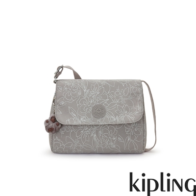 Kipling 岩石灰花卉線條印花翻蓋側背包-MELILLO