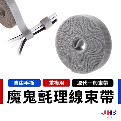 【JHS】點斷式可裁剪萬用魔鬼氈束帶3M 3入組 送磁吸式理線器2入 電線收納綁帶 可重複使用 電線收納 綁帶 束繩