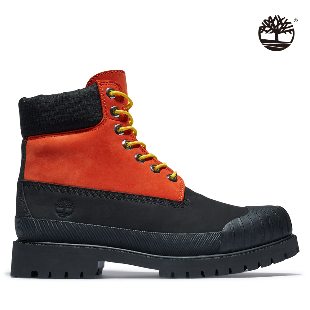 Timberland 男款橙黑撞色磨砂革防水橡膠鞋頭6吋靴|A2KEC845