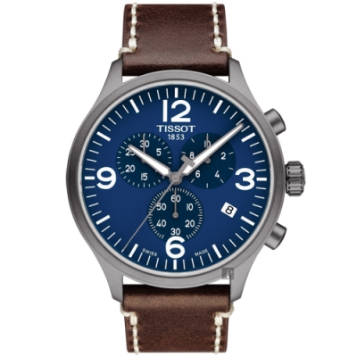 TISSOT 天梭 官方授權 韻馳系列 Chrono XL計時手錶 迎春好禮-藍x咖啡/45mm T1166173604700