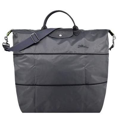 longchamp le pliage green系列刺繡短把再生尼龍延展兩用旅行袋(石墨灰)