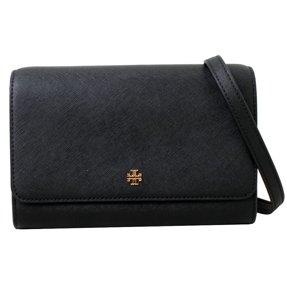 TORY BURCH EMERSON COMBO 立體LOGO防刮皮革斜背包-黑