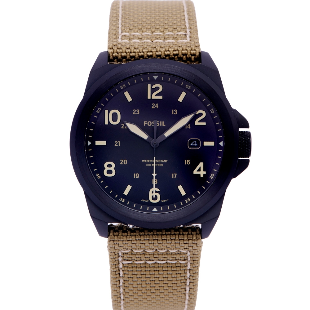 FOSSIL 復古簡約風帆布與皮革材質錶帶手錶(FS5917)-黑面x綠色系/40mm
