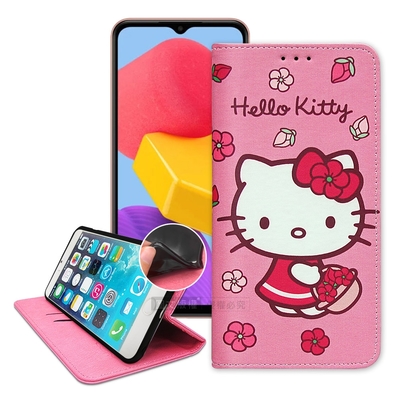 三麗鷗授權 Hello Kitty 三星 Samsung Galaxy M13 櫻花吊繩款彩繪側掀皮套