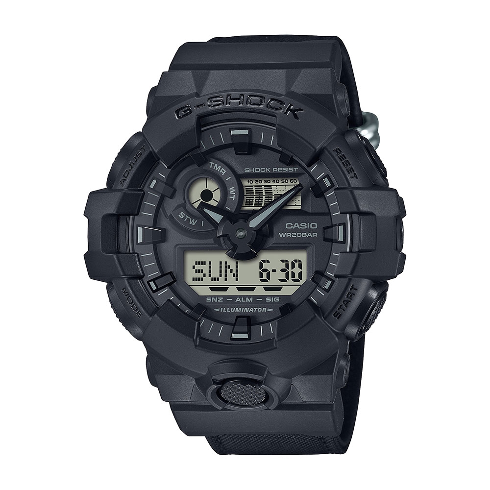 CASIO卡西歐 G-SHOCK 百搭酷黑 街頭潮流 Cordura尼龍錶帶 大錶徑 雙顯系列 GA-700BCE-1A_53.4mm