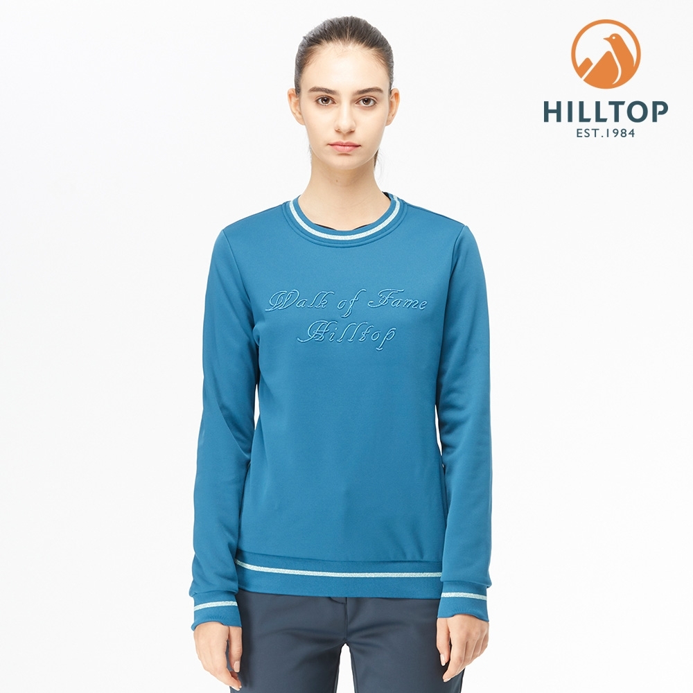 【hilltop山頂鳥】女款POLYGIENE抗菌金蔥繡花圓領刷毛上衣H51FJ8摩洛哥藍