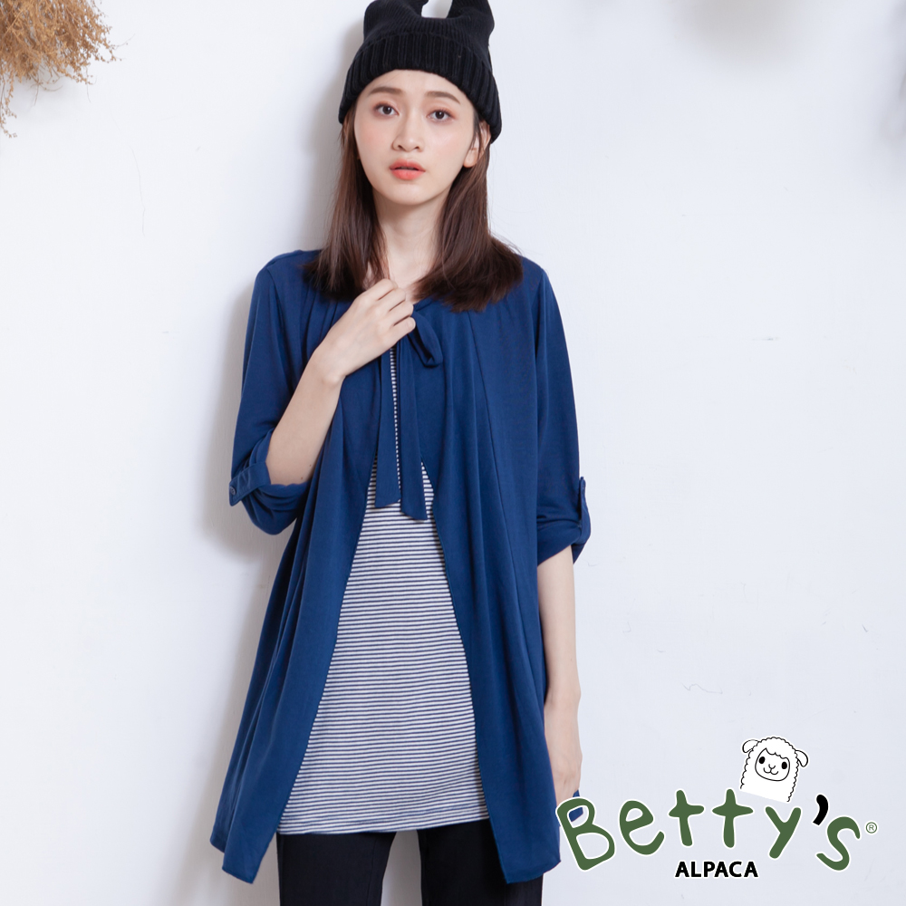betty’s貝蒂思　領口綁帶條紋假兩件上衣(深藍)