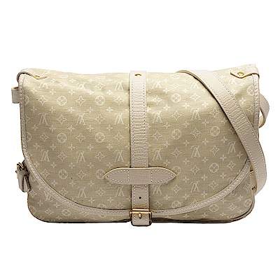 LV M95314 Monogram Mini Lin SAUMUR掀蓋馬鞍包(米白)