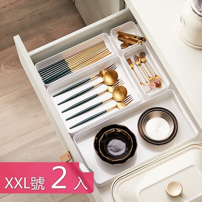 【荷生活】加厚款可疊加桌面化妝品收納盒 餐具抽屜分類盒整理盒-XXL號2入