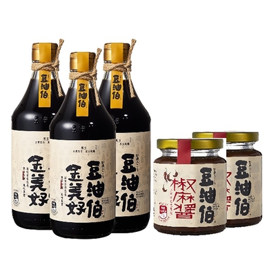 【豆油伯】小資在家美好組 (金美好500ml*3+椒麻醬*2)