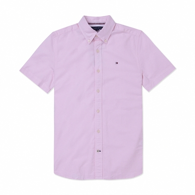 TOMMY 熱銷刺繡Logo短袖襯衫-淡粉色
