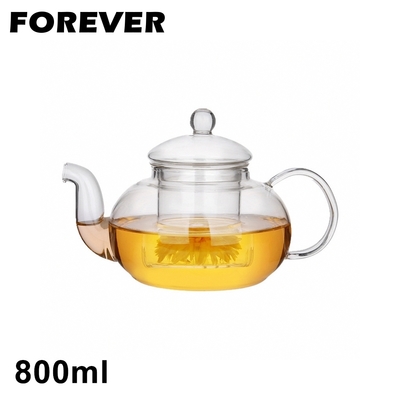 日本FOREVER 英式耐熱玻璃濾網花茶壺800ML