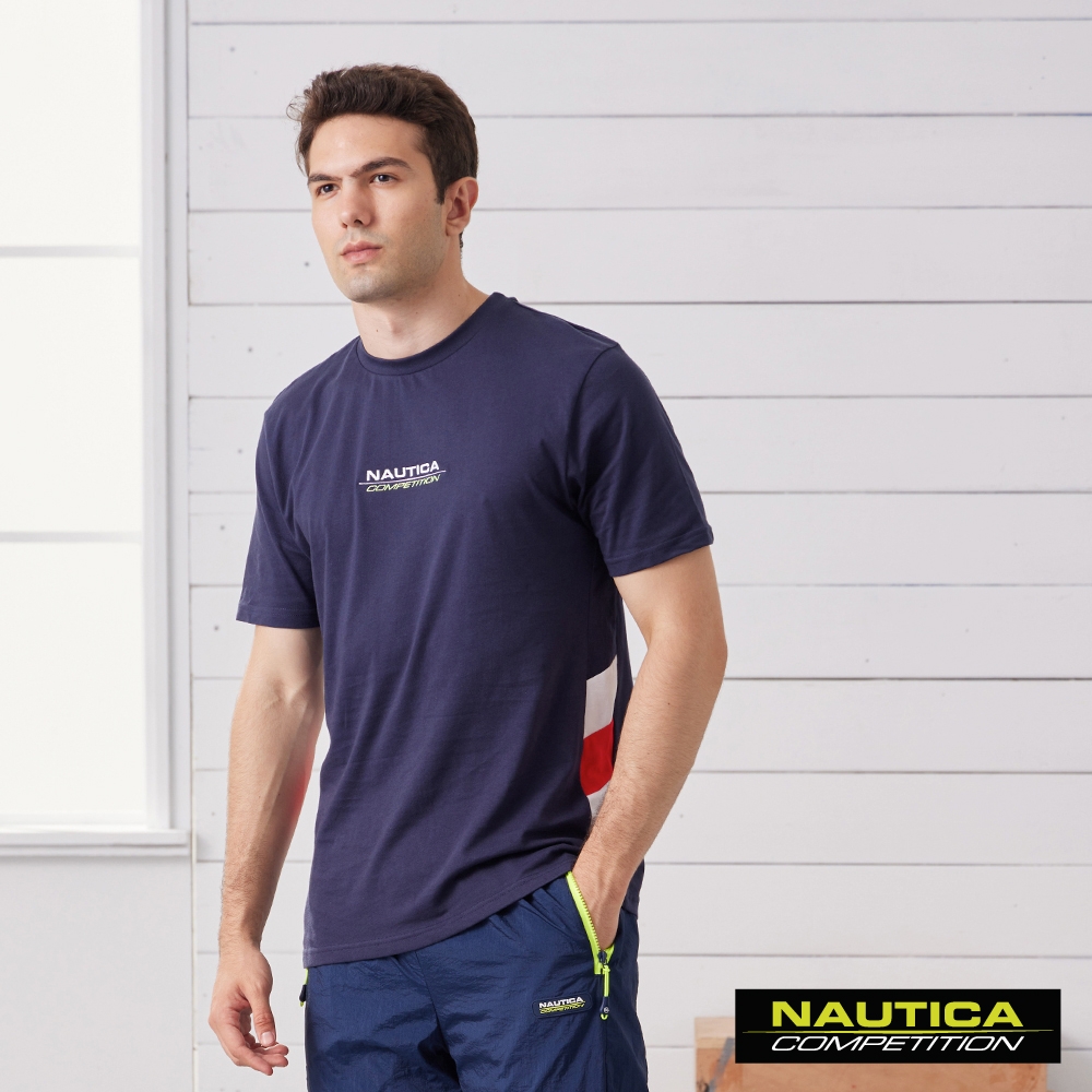 Nautica 男裝 COMPETITION立體修身撞色短袖T恤-深藍