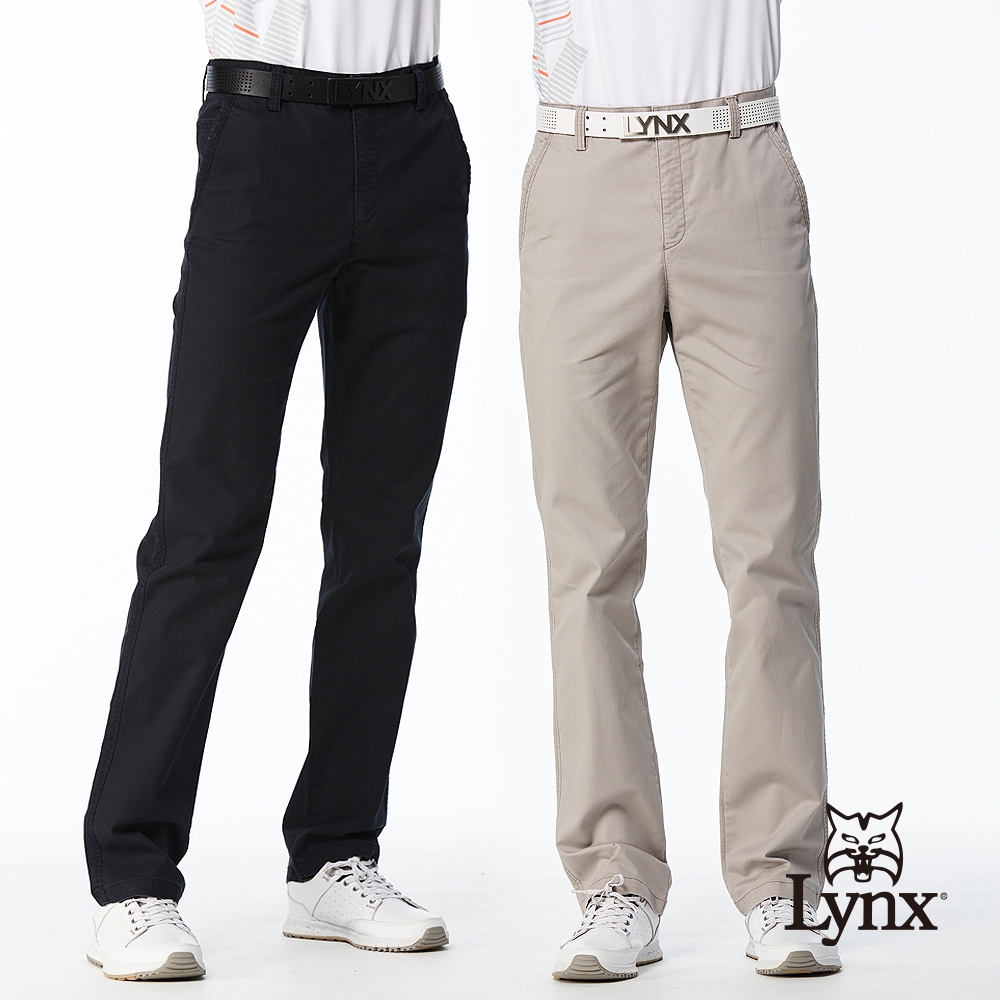 【Lynx Golf】男款吸溼排汗彈性舒適百搭條紋立體凸印造型拉鍊口袋設計平口休閒短褲(二色)