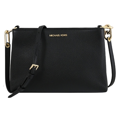 MICHAEL KORS TRISHA 金屬LOGO經典MK素色皮革3層斜背包(黑)