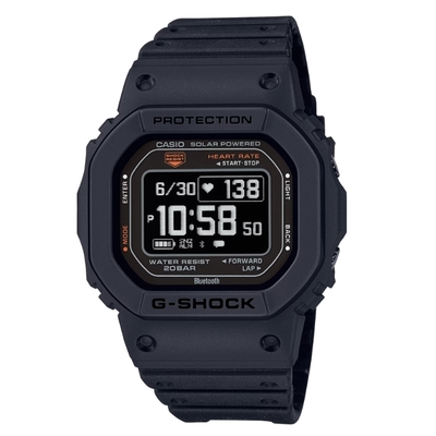 CASIO卡西歐 G-SHOCK 心率偵測 藍牙 太陽能電力 簡約黑 經典方型 運動系列 DW-H5600-1_44.5mm