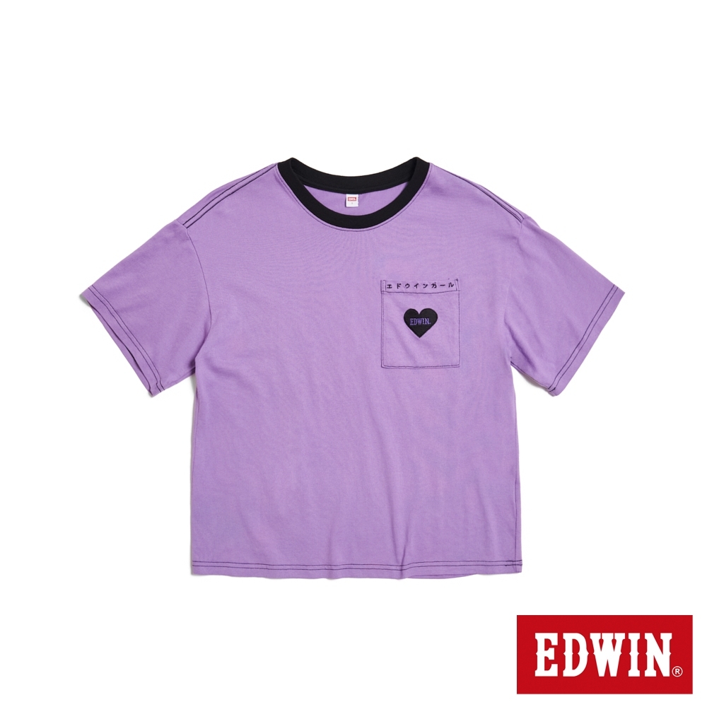 EDWIN TY2K愛心寬短版短袖T恤-女-灰紫色