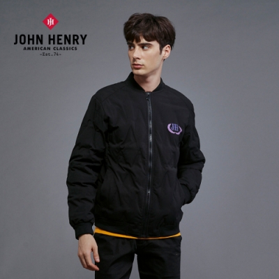 JOHN HENRY 修身菱形壓紋夾克外套-黑