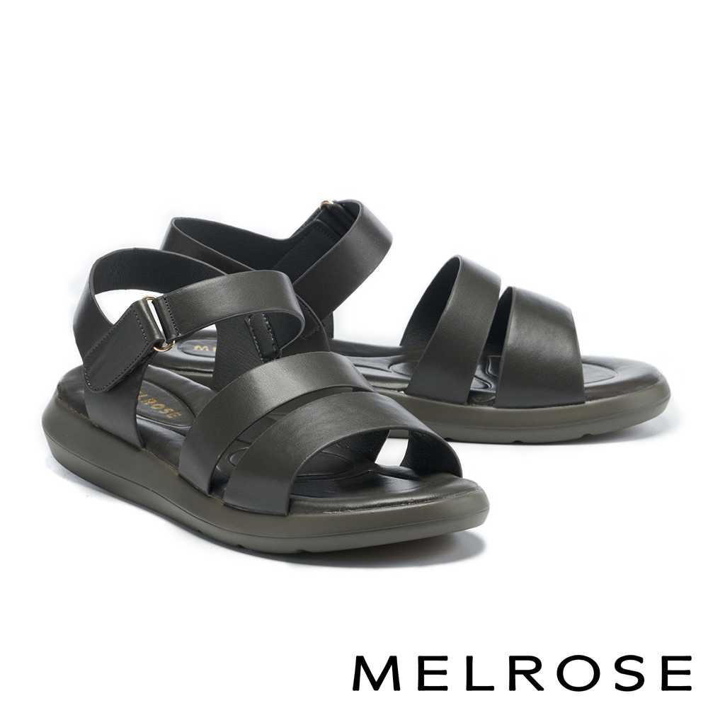 涼鞋 MELROSE 極簡日常純色寬條帶厚底涼鞋－灰綠 product image 1