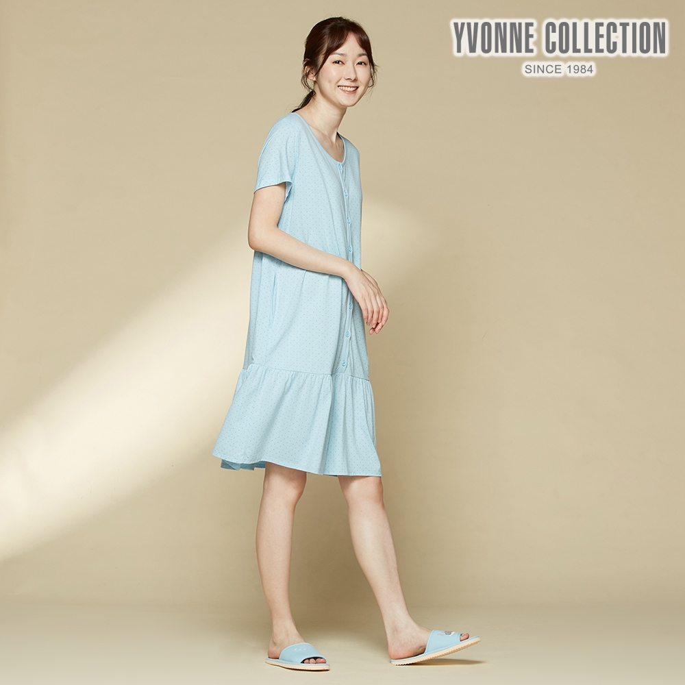 YVONNE 【竹纖維】點點短袖洋裝-春日藍