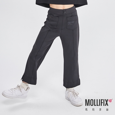 Mollifix 瑪莉菲絲 側開衩立體摺線百搭靴型褲_KIDS (黑)、瑜珈服、Legging、暢貨出清