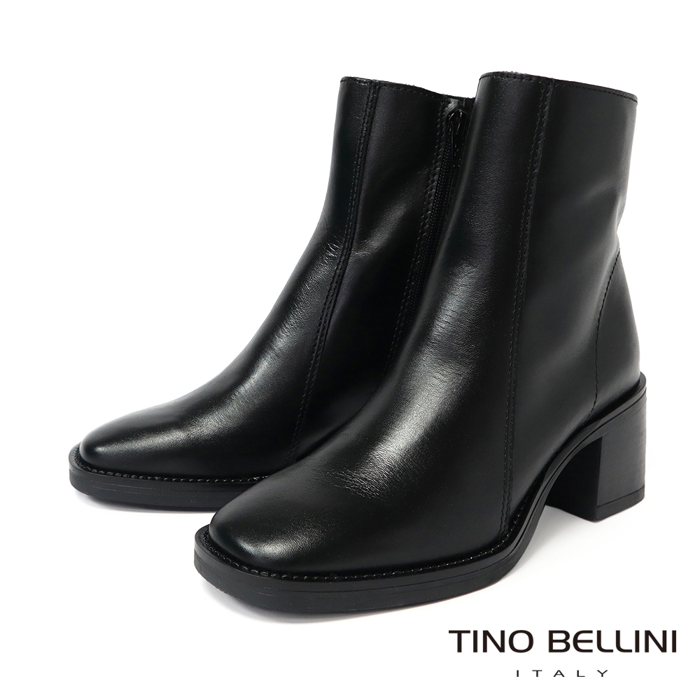 【TINO BELLINI 貝里尼】義大利進口方頭粗跟短靴FWOT019-1(黑色)