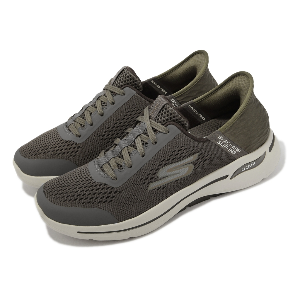 Skechers 休閒鞋 Go Walk Arch Fit Slip-Ins 瞬穿科技 男鞋 墨綠 棕綠色 健走 支撐 舒適 216258TPE